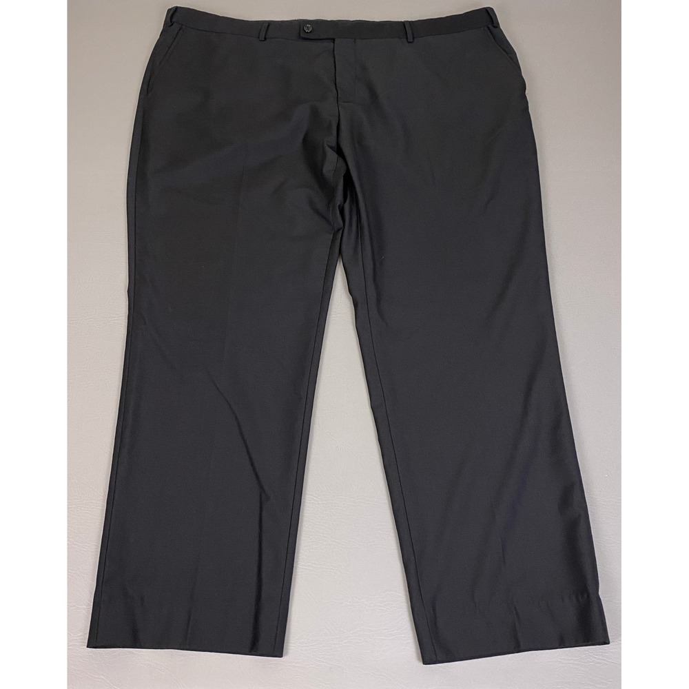 Wool Dress Pants Men's Size 56x30 Black Flat Front Trousers Viscose Wool Blend